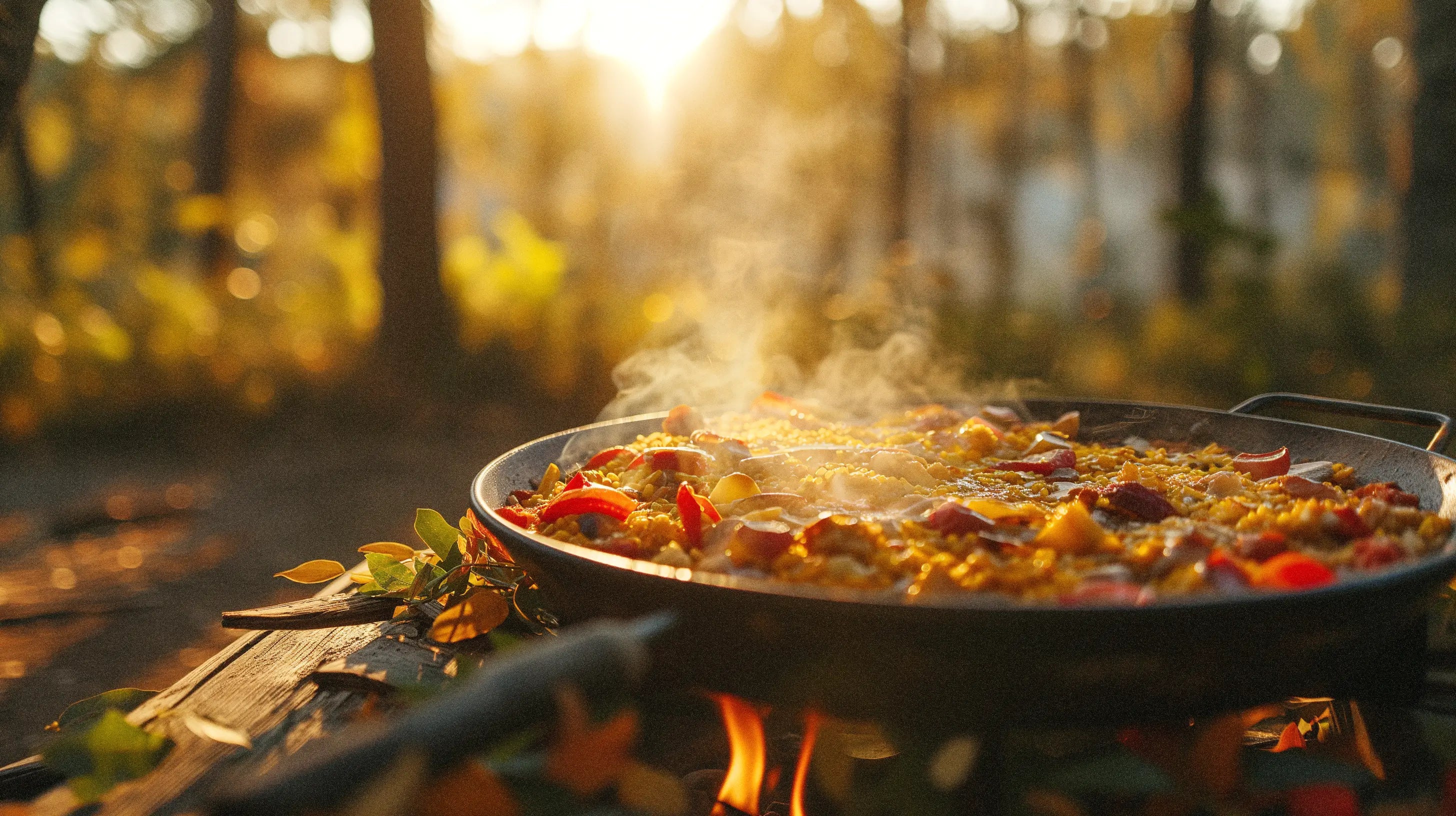 Cookin Paella with Saffron Outdoors, inspiration food, cooking, cast iron